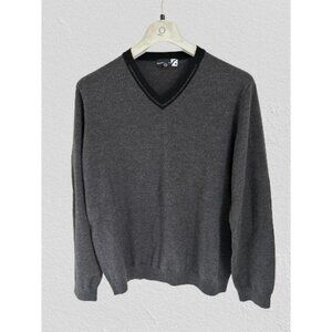 Saks 5th Avenue Wool V-Neck Pullover Knitted Gray Size 2XL